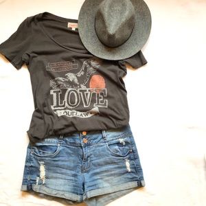 Junk Food/ Love Outlaw graphic distressed tee